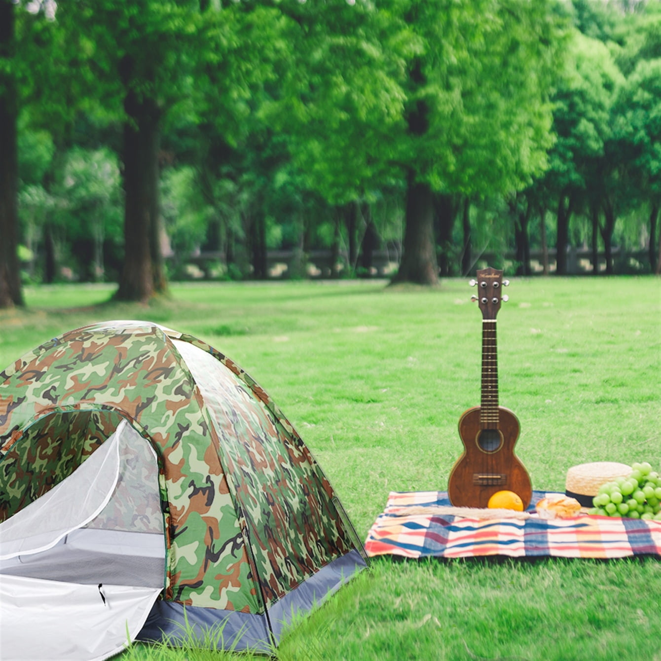 3-4 Person Waterproof Camo Tent, Lightweight Portable Backpacking Tent with Carry Bag, for Camping, Hiking, Camouflage