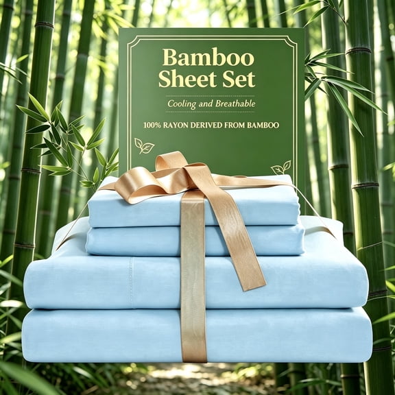 3/4 Piece 100% Viscose From Bamboo Sheet Set, Light Blue Twin,300 Thread Count Luxury Cooling Breathable Bed Sheets, 
