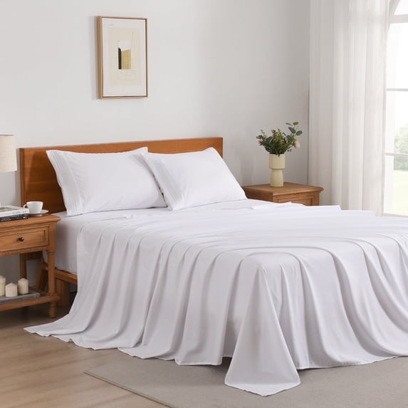 3/4 Piece Soft Bed Sheets Set Solid & Embroidery Bed Sheets Set All Season Hotel Luxury Bedding -18in Deep Pockets