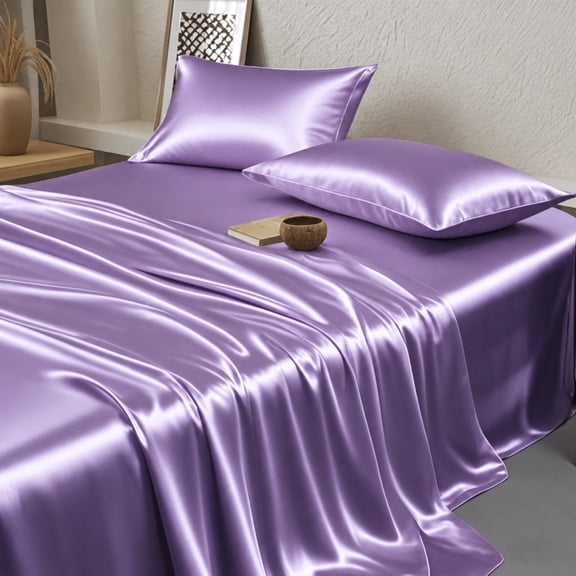 3/4 Pieces Luxury Satin Cooling Bed Sheet Set, High Density Thread Count Silky Skin-Friendly Breathable Bedding, Neat Edge Locking Reinforced Stitching, Flexible And Sturdy Long Lasting(Purple,Twin)
