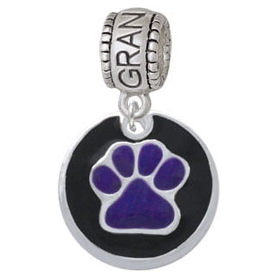 3/4'' Purple Paw in Black Circle - Grandmother Charm Bead