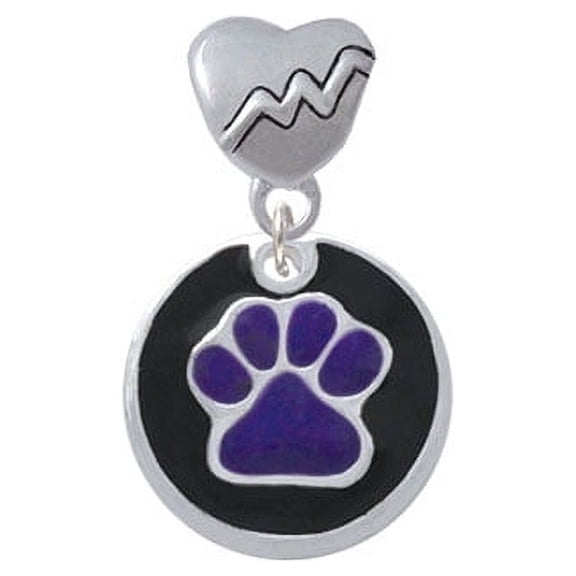 3/4'' Purple Paw in Black Circle - Heartbeat Charm Bead