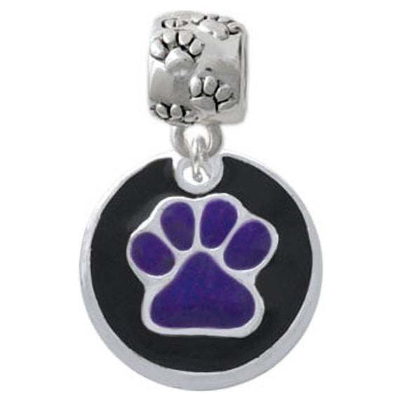 3/4'' Purple Paw in Black Circle - Paw Print Charm Bead