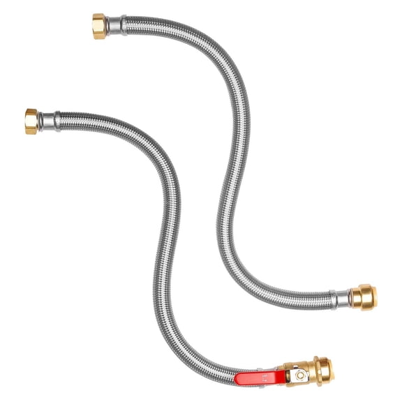 3/4 Push-In Ball Valve Stainless Steel Braided Water Heater Connection Kit, Bathroom, Kitchen, Laundry