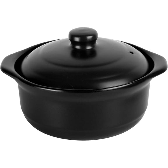3.4 Quart Black Ceramic Clay Pot with Lid for Cooking Soup Rice and Hot Pot
