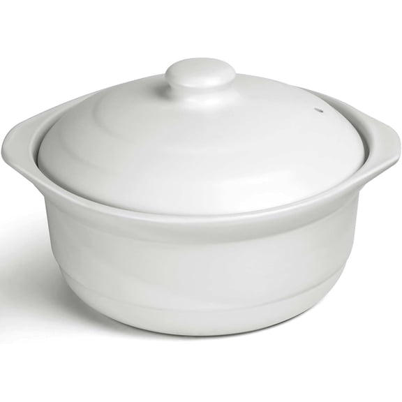 3.4 Quart White Ceramic Clay Pot with Lid for Cooking Soup Rice and Hot Pot