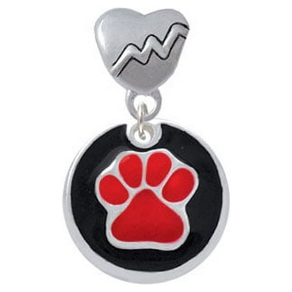 3/4'' Red Paw in Black Circle - Heartbeat Charm Bead