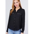 thumbnail image 1 of 3/4 Roll Up Sleeve Pocket W/zipper Detail Woven Blouse, 1 of 4