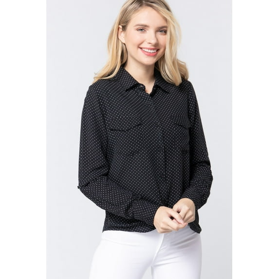 3/4 Roll Up Slv Dot Print Shirt