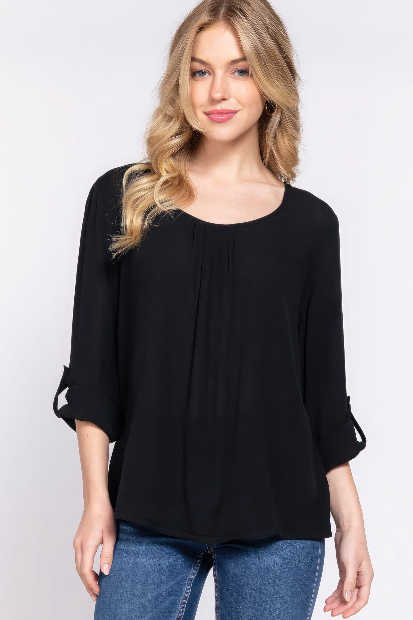 WHITE BUTTON DOWN BLOUSE W/RUFFLE SLV main image 0