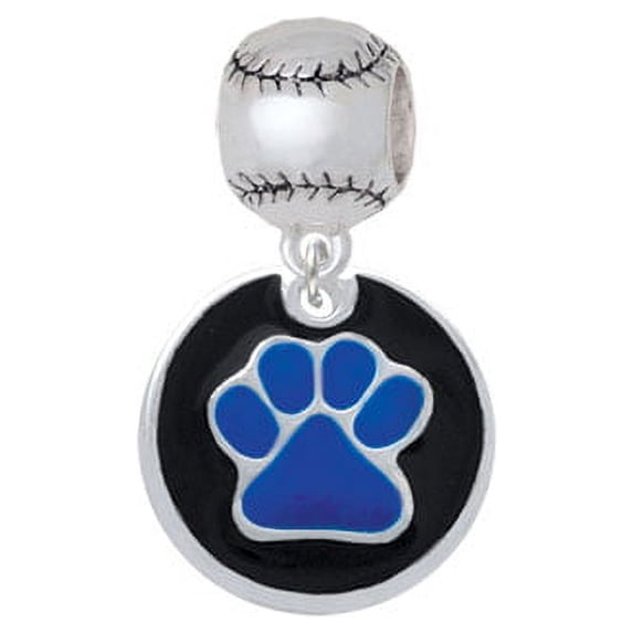 3/4'' Royal Blue Paw in Black Circle - Softball Charm Bead