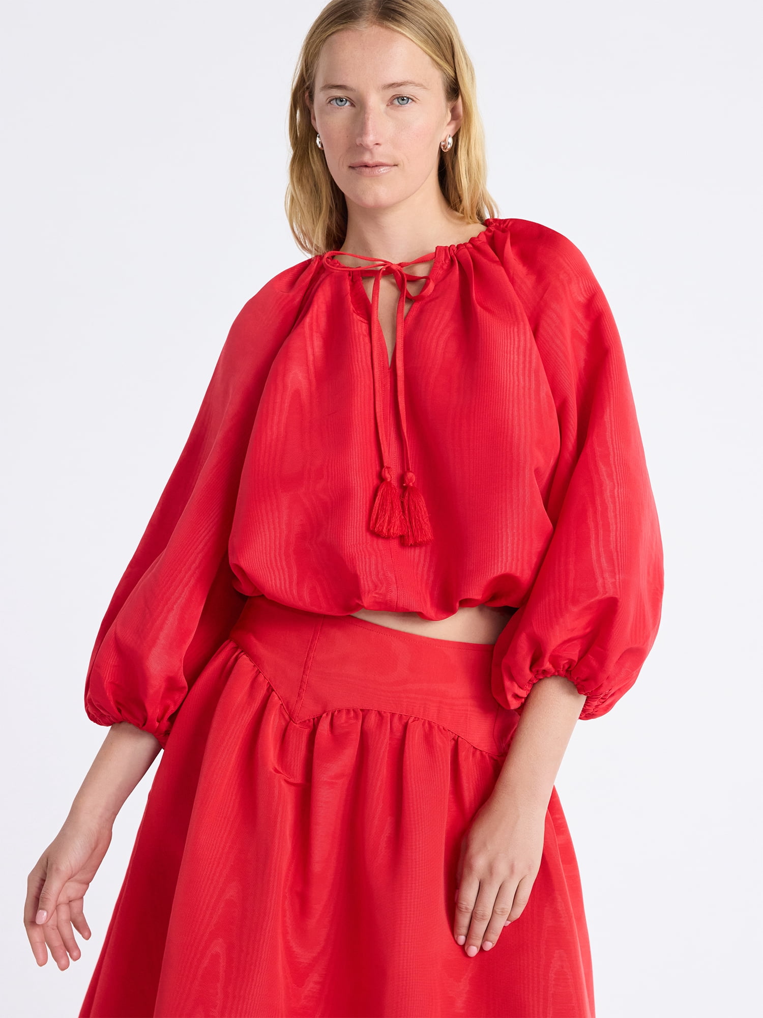 Free Assembly Women's and Women's Plus Bubble Hem Top with ¾-Length Sleeves, Sizes XS-4X