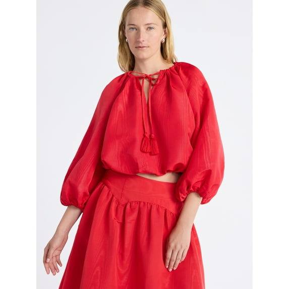 Free Assembly Women's and Women's Plus Bubble Hem Top with ¾-Length Sleeves, Sizes XS-4X