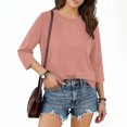 thumbnail image 1 of 3/4 Seeve Tops for Women Oversized Crewneck Cotton Short Sleeve T Shirts Summer Casual Solid Plus Size Round Neck Loose Comfy Three Quarter Sleeve TShirt, 1 of 9