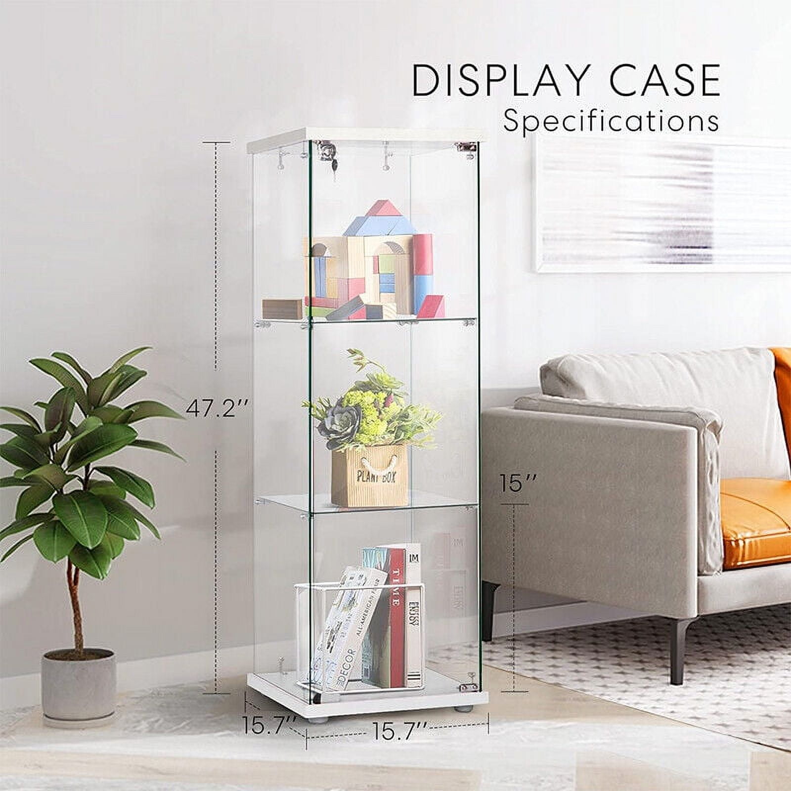 3/4-Shelf Glass Display Cabinet Glass Curio Cabinet Trophy Case ...