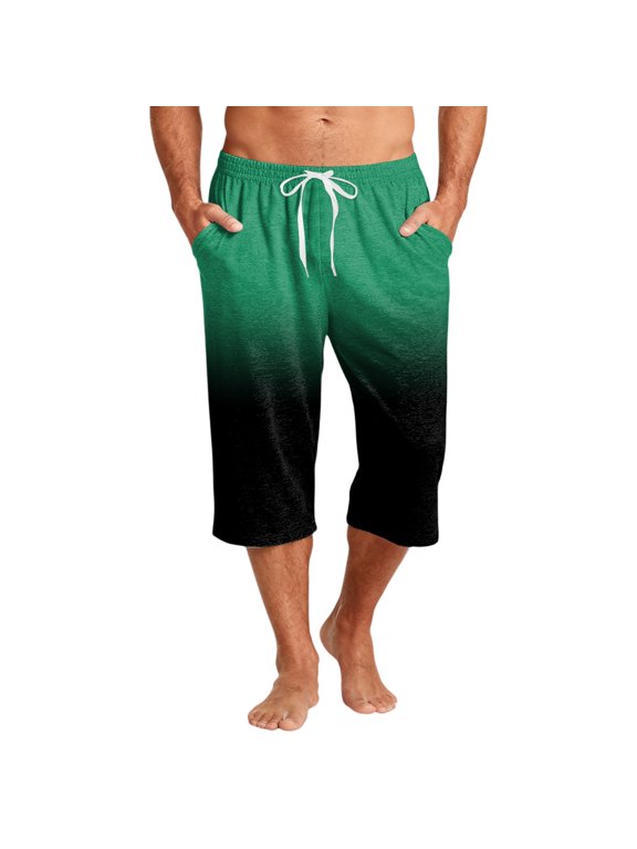 3/4 Shorts For Men Drawstring Summer Below Knee 3/4 Length Shorts Casual Gradient Ombre Print Capri Shorts Loose Fit Fashion Lightweight Pants For Beach Vacation L Black