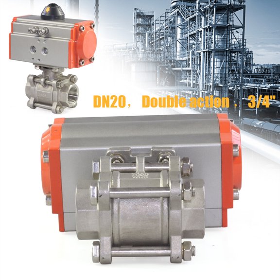 3/4" Silver Pipe Mount Pneumatic Air Actuated Double Acting Ball Valve Stainless-Steel 0~1000 psi