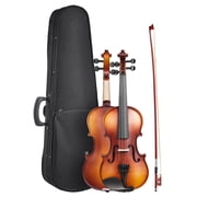 3/4 Size Solid Wood Violin Fiddle Set for Beginners with Case, Bow, Tuner, Shoulder Rest, Spare Strings, Rosin, Sticker, and Polishing Cloth, Handcrafted Spruce Top Maple Back Glossy Brown Finish