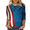 thumbnail image 1 of 3/4 Sleeve American Flag Tops for Women Plus Size Independence Day Patriotic Tunic Shirts Round Neck Casual 4th of July T-Shirts Memorial Day Outfits Lightweight Loose Fit Cute T Shirts Blouse, 1 of 5
