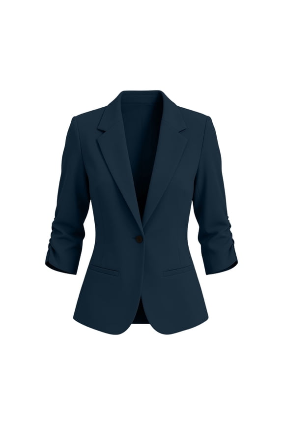 3/4 Sleeve Blazer For Women Lapel V Neck Button Down Office Work Suit Jackets Casual Business Outwear With Pockets (M, Navy)