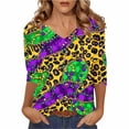 thumbnail image 1 of 3/4 Sleeve Blouses for Women Dressy Casual,Mardi Gras Shirts for Women 3/4 Sleeve Sequin V Neck Mardi Gras Outfits Summer Graphic Holiday Carnival Shirt, 1 of 5