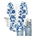 thumbnail image 1 of 3/4 Sleeve Blouses for Women New Trendy Ruffle 3/4 Length Sleeve Tops Floral Print Summer T-Shirt Loose Casual Button V-Neck Blouse Shirts Tunics, E-Color, L, 1 of 5