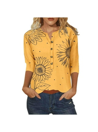 トップス flower print sheer shirt / yellow / S Crinkle Chiffon Button-up Shirt In Floral Vines For Women