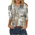 thumbnail image 1 of 3/4 Sleeve Blouses for Women Dressy Casual Striped V Neck Button down Shirts Summer Color Block Loose Fit Tops (S, Gray), 1 of 4