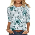 thumbnail image 1 of 3/4 Sleeve Blouses for Women Dressy,Womens 3/4 Sleeve Tops and Blouses Casual Floral Print Cute Tunic Top Crewneck Loose Fit Soft Dressy T Shirts, 1 of 5