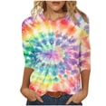 thumbnail image 1 of 3/4 Sleeve Blouses for Women Funny Tie Dye Crew Neck Pullover Tops Trendy Spring Summer T-shirt Holiday Beach Attire, 1 of 5