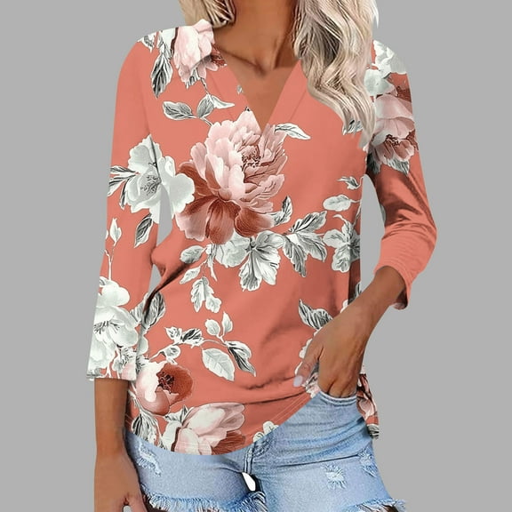 3/4 Sleeve Blouses for Women White Summer Tops for Teen Girls 2025 Womens Summer Tops with Sleeves Spring Floral Tops for Women 2025 reorder items