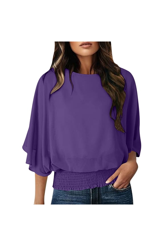 3/4 Sleeve Blouses for Womens Sexy Mesh Pullover Sweater Tops Lounge Dressy Solid Bassic Light Breathable Shirts