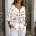 thumbnail image 1 of 3/4 Sleeve Boho Linen Tops for Women, Spring Floral Printed Blouses for women Dressy Casual, Basic Womens Cotton Linen Top, 1 of 5
