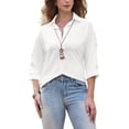 thumbnail image 1 of 3/4 Sleeve Button Down Shirts for Women Lace Crochet Casual V Neck Elegant Office Work Shirt Blouse S White, 1 of 6