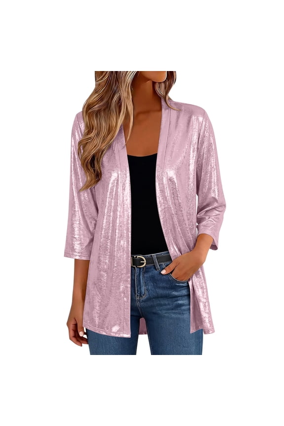 3/4 Sleeve Cardigan for Women Open Front Drape Jacket Festival Party Clubwear Loose Fit Lightweight Outerwear Top Night Out