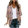 thumbnail image 1 of 3/4 Sleeve Cardigans for Women Lightweight Soft Open Front Top Casual Beach Cover up Floral Print Stylish Kimonos, 1 of 4