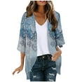 thumbnail image 1 of 3/4 Sleeve Cardigans for Women Lightweight Soft Open Front Top Casual Beach Cover up Floral Print Stylish Kimonos, 1 of 4