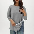thumbnail image 1 of 3/4 Sleeve Casual Tops Womens Comfy Side Zip up Split Crew Neck Tees Plain Tshirts Spring Fall Clothes (2XL, Gray), 1 of 5