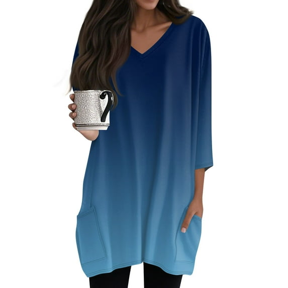 3/4 Sleeve Casual Tops for Women with Pockets