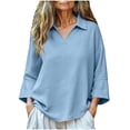 thumbnail image 1 of 3/4 Sleeve Collared Casual Tunic Tops for Women Flared Cuff Solid Color Blouses Perfect for Spring Summer Daily Work and Vacation Wear, 1 of 4