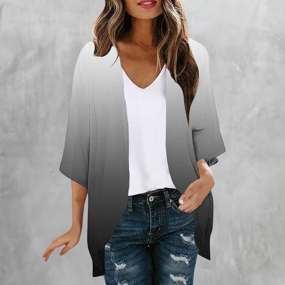 3/4 Sleeve Crewneck Cardigan for Womens Printed Trendy Spring Fall Open Front Cardigan Sweaters for Women 2026