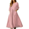 thumbnail image 1 of 3/4 Sleeve Dress for Women Boho Maxi Dress 2025 Fall Casual Loose Long Maxi Dresses with Pockets Pink L, 1 of 4