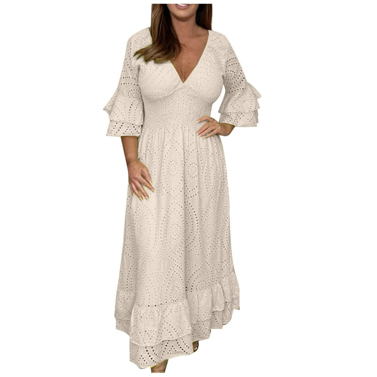 3/4 Sleeve Dress for Women Ruffle Layered Maxi Dresses Plus Size Deep V-Neck Ruffled Hem Sundress - Walmart.com 3/4 Sleeve Dress for Women Ruffle Layered Maxi Dresses Plus Size Deep V-Neck Ruffled Hem Sundress - Walmart.com