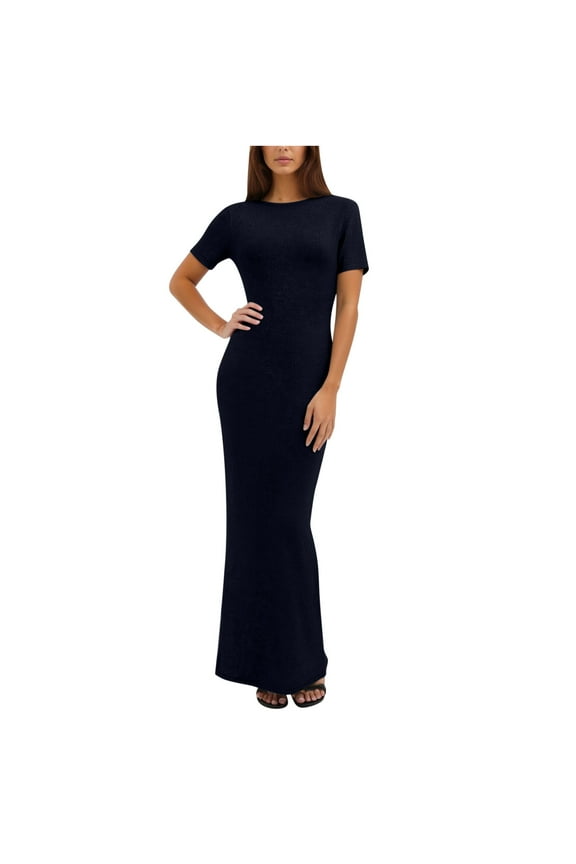 Summer Maxi Dress for Women Short Sleeve Crew Neck Casual Long Dress Bodycon T Shirt Dresses