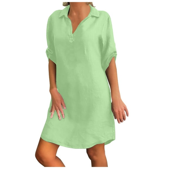 3/4 Sleeve Dresses for Women Fashion Casual T Shirt Loose Solid Color V Neck Dress Sundress