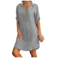 thumbnail image 1 of 3/4 Sleeve Dresses for Women Fashion Casual T Shirt Loose Solid Color V Neck Dress Sundress, 1 of 5