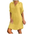 thumbnail image 1 of 3/4 Sleeve Dresses for Women Fashion Casual T Shirt Loose Solid Color V Neck Dress Sundress, 1 of 5