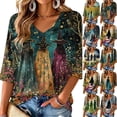 thumbnail image 1 of 3/4 Sleeve Fall T-Shirt for Women Funny Cute Graphic Sweatshirts Pumpkin Print Festive Autumn Top, 1 of 6