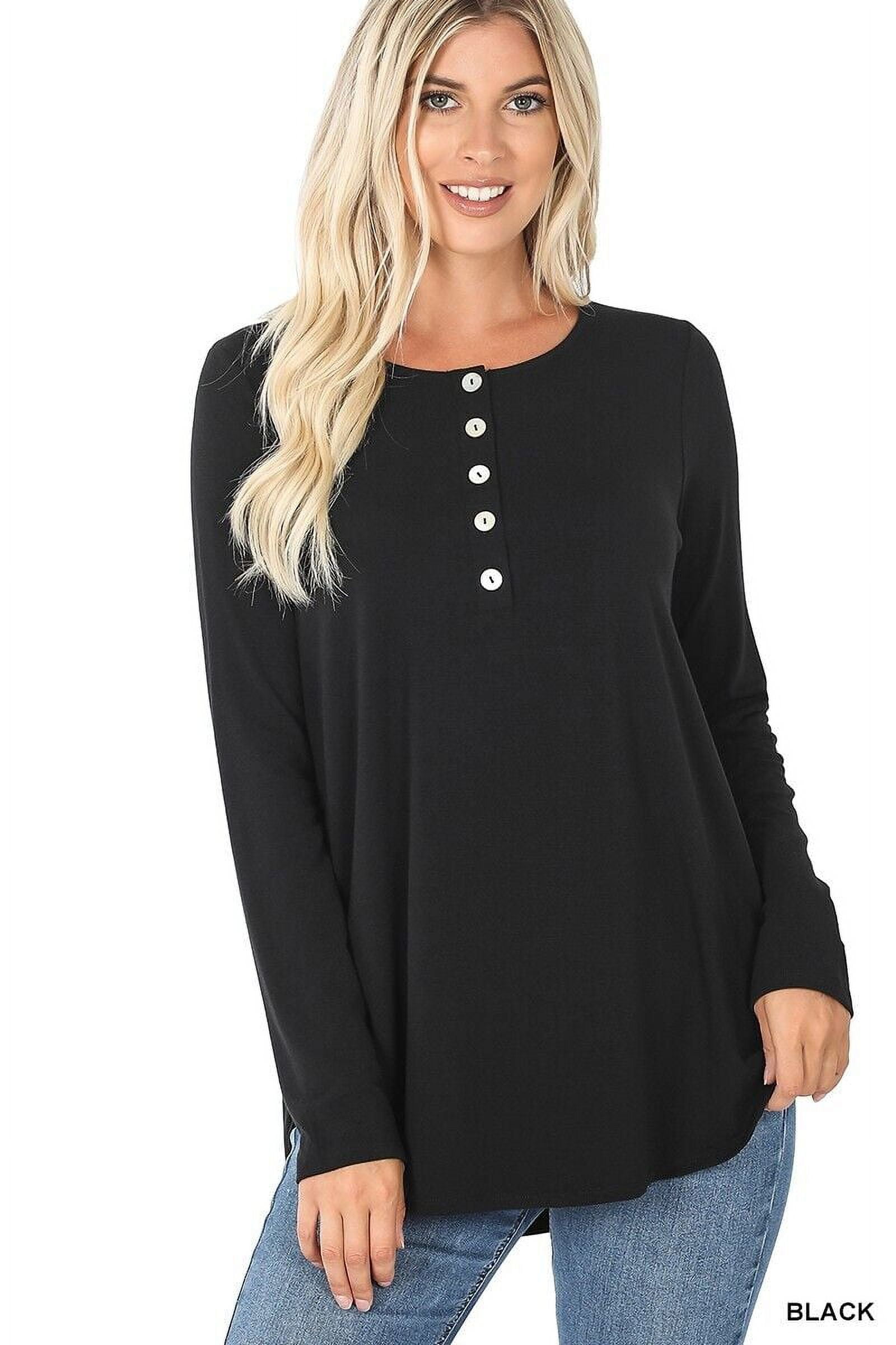 3/4 Sleeve Five Front Buttons Top With Curved Hem - Walmart.com