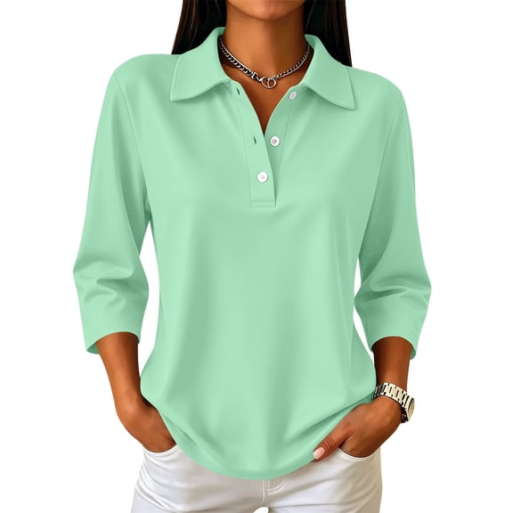 3/4 Sleeve Golf Shirts for Women Button Quick Dry Lightweight Casual Collared Tops, 2XL